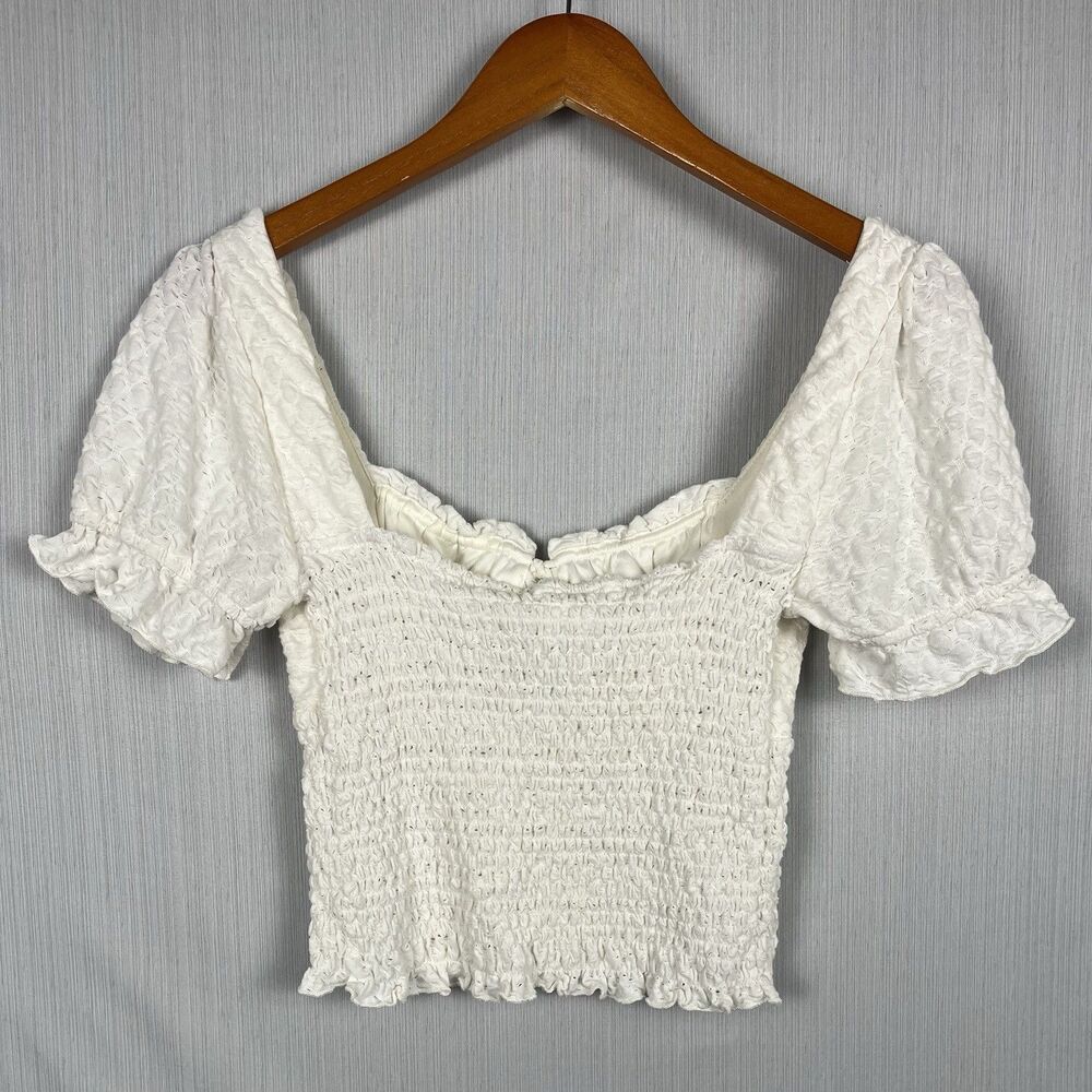 Kirious Women's White Babydoll Puff Sleeve Tie Front Top Milkmaid Coquette - Picture 4 of 11